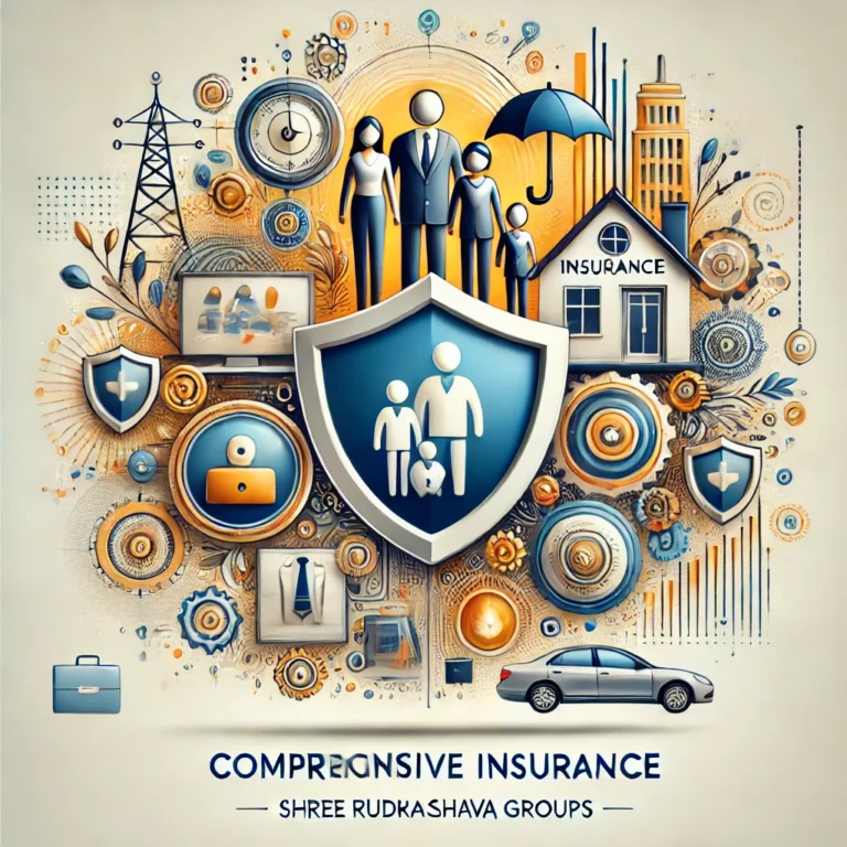 DALL·E 2024-09-18 14.26.56 - An image representing comprehensive insurance services for 'Shree Rudrakeshava Groups.' The image should feature symbols of protection and security, s